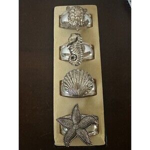 Hans Turnwald Silver Plated Turtle Seahorse Starfish Seashell Napkin Rings